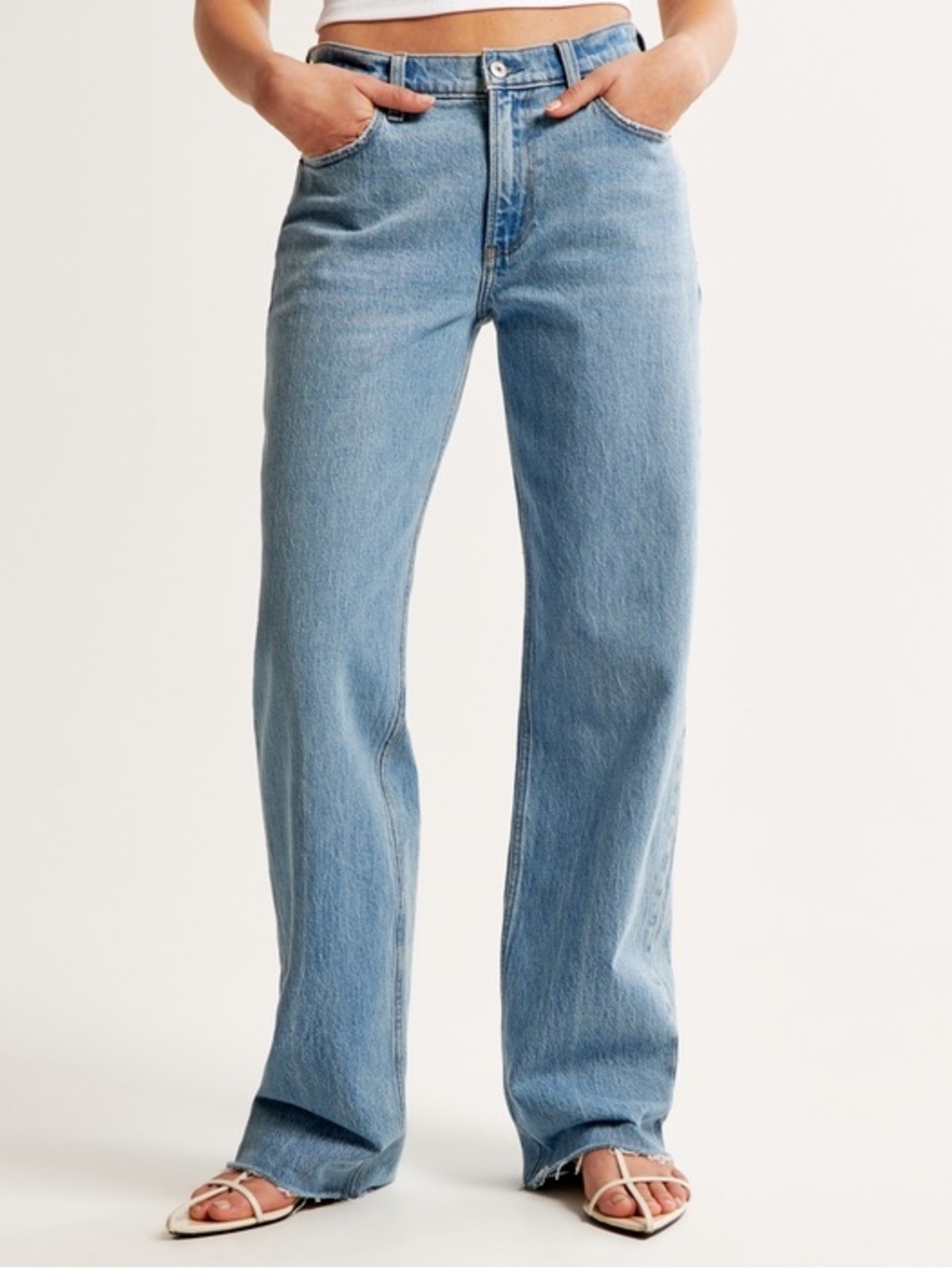 Abercrombie Low Rise Baggy Jean Medium Raw Hem LONG 31/12 Blue Cotton Denim